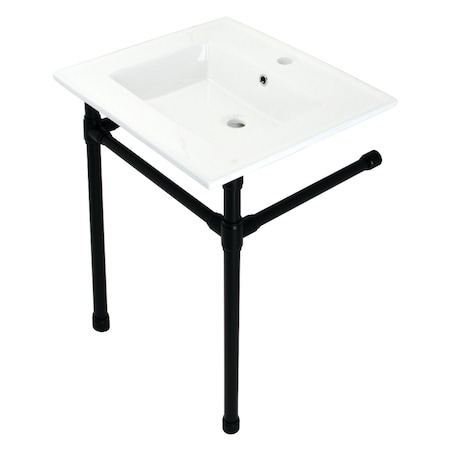 Fauceture Dreyfuss 25" Console Sink W/ SS Leg (Sgl Faucet Hole), White/ Black KVPB2522710